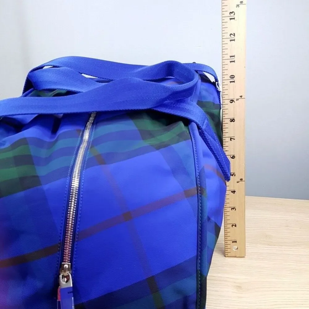 BURBERRY Duffle Bag Blue Nylon Shield Check Plaid Authentic Unisex $2050